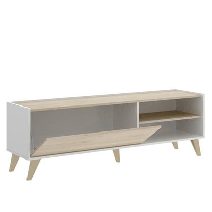 NESS woonkamerset: TV-meubel + Opklapbare salontafel - Melamine - Licht eiken en wit decor