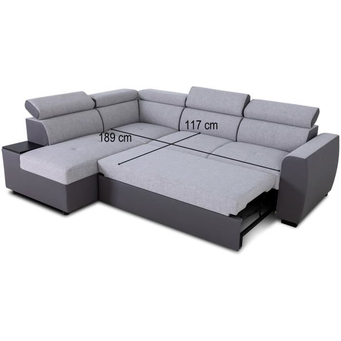 KELIO omkeerbare hoekbank - 4/5 zitplaatsen  - Silex PU bi-materiaal stof / Grijs - 3 hoofdsteunen - 245 x 184 x 77/87 cm