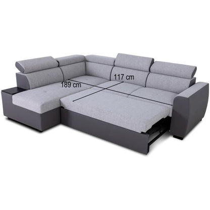 KELIO omkeerbare hoekbank - 4/5 zitplaatsen  - Silex PU bi-materiaal stof / Grijs - 3 hoofdsteunen - 245 x 184 x 77/87 cm