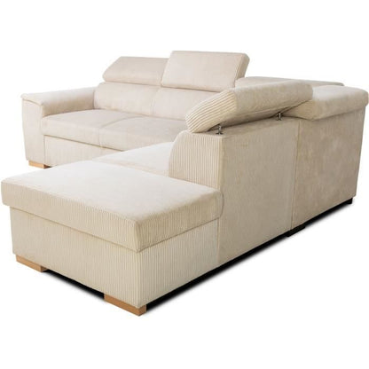 DAYTONA 5-zits omkeerbare converteerbare hoekbank - Beige ribfluweel - Opbergdoos - L 260 x H 94 x D 216 cm