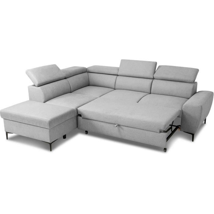 KASIMIR Reversible hoekbank met ladekast - 5 plaatsen - Grijze stof - 258 x 79/98 x 219 cm