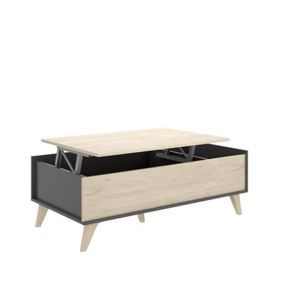 NESS woonkamerset: TV-meubel + Opklapbare salontafel - Melamine - Decor eiken en antraciet