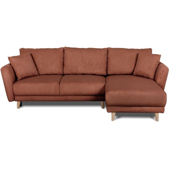 CLAUDIUS Reversible hoekbank - 3/4 zitplaatsen  - Lincoln Terracotta stof - Opbergruimte - 244 x 158 x 86 cm