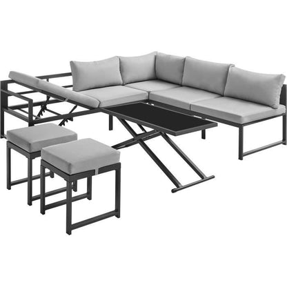 Tuinmeubelen met aluminium frame met kussens - 7 personen - Hipu - Grijs