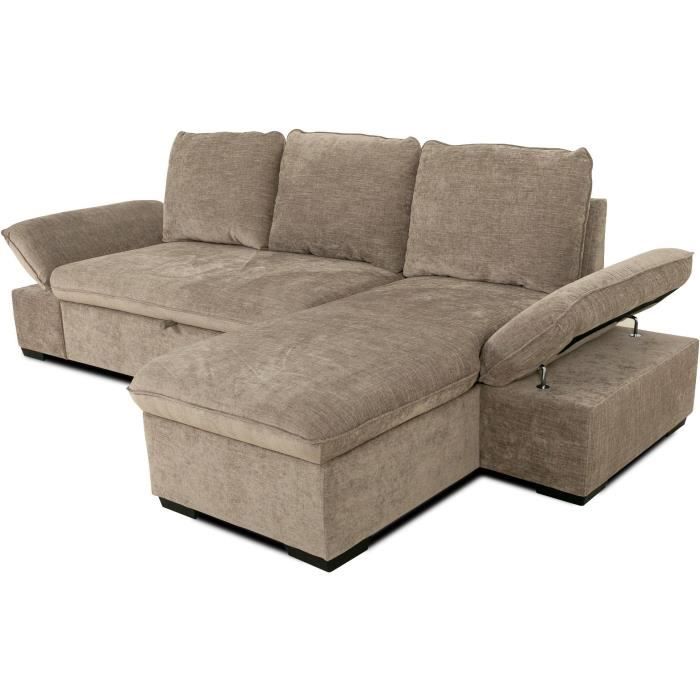 CANDY omkeerbare hoekbank - 4 zitplaatsen  - Beige stof - Opbergruimte - 297 x 148 x 85 cm - CASAPY