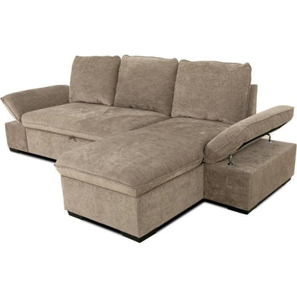CANDY omkeerbare hoekbank - 4 zitplaatsen  - Beige stof - Opbergruimte - 297 x 148 x 85 cm - CASAPY
