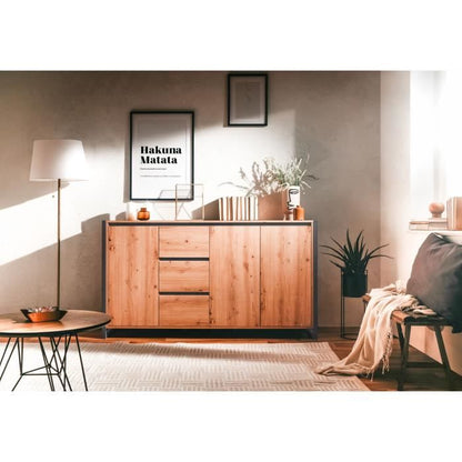 DENVER Buffetkast met 3 deuren en 3 lades - Ambachtelijk eiken decor / Antraciet - L 160 x D 40 x H 88 cm