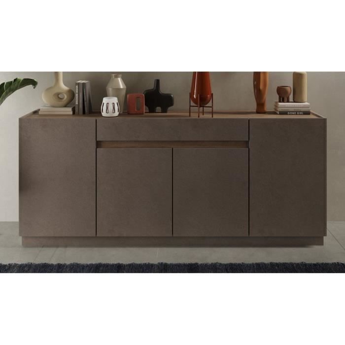 FIRENZE hoog dressoir - Brons en Mercury Eiken - 4 deuren + 1 lade - Eigentijdse stijl/design
