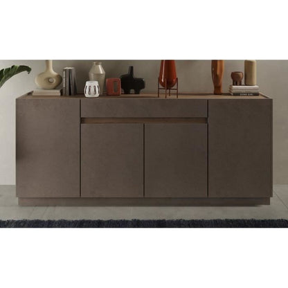 FIRENZE hoog dressoir - Brons en Mercury Eiken - 4 deuren + 1 lade - Eigentijdse stijl/design