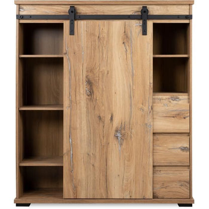 MANZANO dressoir - Flagstaff eiken decor - 1 schuifdeur + 3 laden + 2 nissen - L120 x H140 x D40 cm