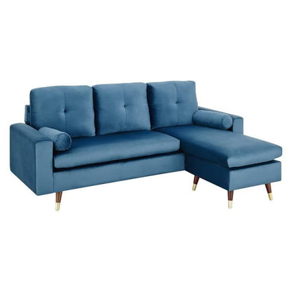 New York Omkeerbare vaste hoekbank - 3 plaatsen - blauwe stof - hout en gouden voeten - l 194 x d 139 x H 83