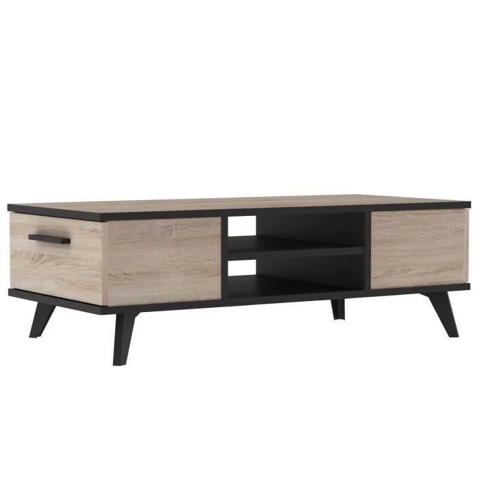 TV Kast Tafel Boffet Tafel Wayne - Melamine - Scandinavische stijl - geborsteld en Black Oak