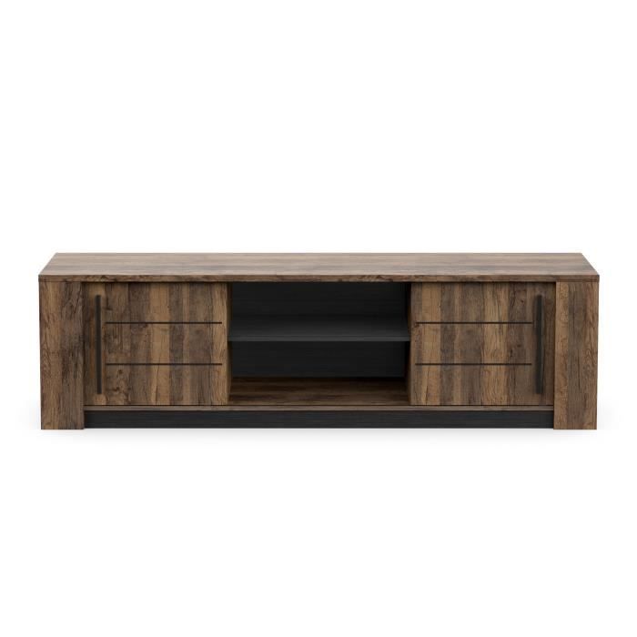 MONACO TV-meubel - 2 schuifdeuren + 3 planken - Eiken en zwart houtdecor - L184,5 x D42,3 x H51,8 cm - DEMEYERE