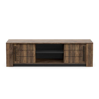 MONACO TV-meubel - 2 schuifdeuren + 3 planken - Eiken en zwart houtdecor - L184,5 x D42,3 x H51,8 cm - DEMEYERE