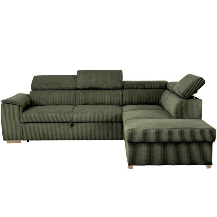 DAYTONA Omkeerbare hoekbank - 5 zitplaatsen  - Khaki fluweel - Opbergbox - L260 x H94 x D216 cm
