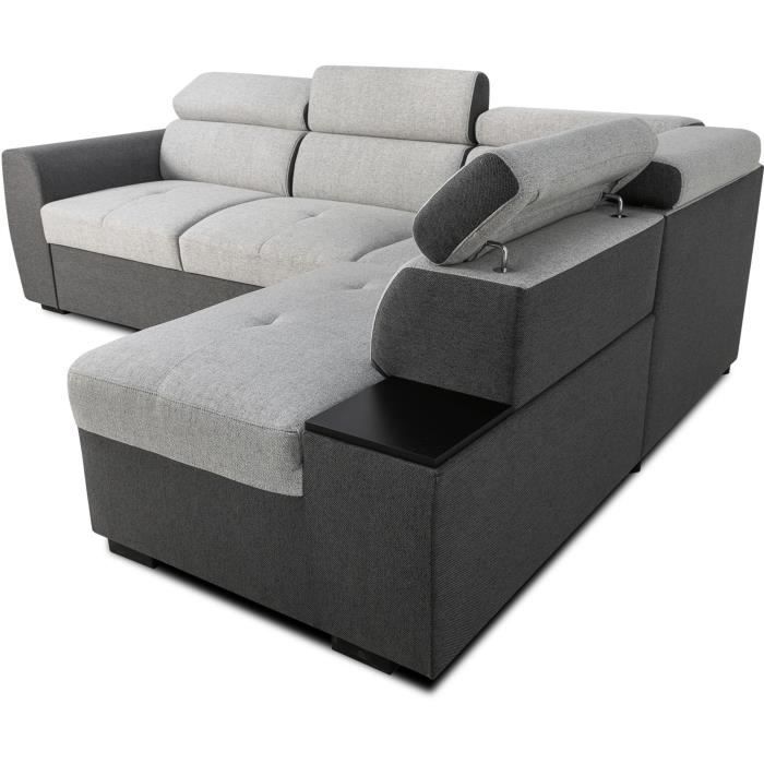 KELIO Reversible hoekbank - 4/5 plaatsen - Antraciet/grijze stof - 3 hoofdsteunen - 245 x 184 x 77/87 cm
