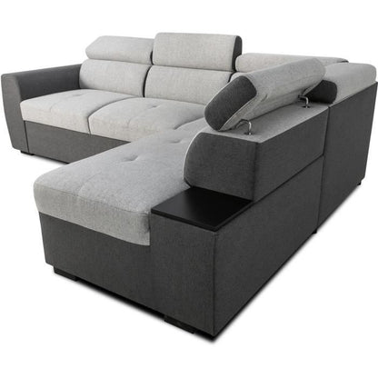 KELIO Reversible hoekbank - 4/5 plaatsen - Antraciet/grijze stof - 3 hoofdsteunen - 245 x 184 x 77/87 cm