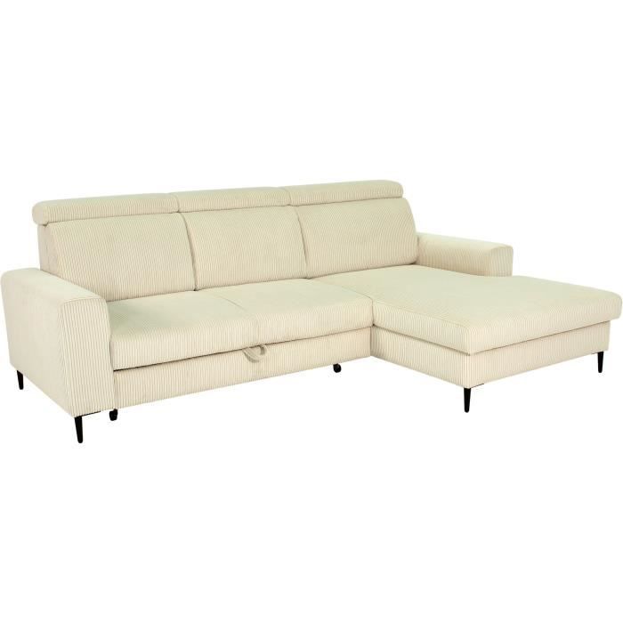 NIZZA Hoekbank met 4 zitplaatsen  - Beige ribfluweel - Opbergruimte - 250 x 166 x 92/104 cm