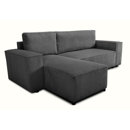 JOSH reversible hoekbank - 4 zitplaatsen  - Geribbelde fluwelen stof - Antraciet - Opbergruimte - 242 x 155 x 86 cm