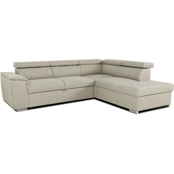 DAYTONA Reversible hoekbank met commode - 5 plaatsen - Beige stof - 260 x 77 / 94 x 216 cm
