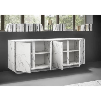 Dressoir met 4 deuren - Wit marmer - L 180 x D 43 x H 70 Cm - MARMO