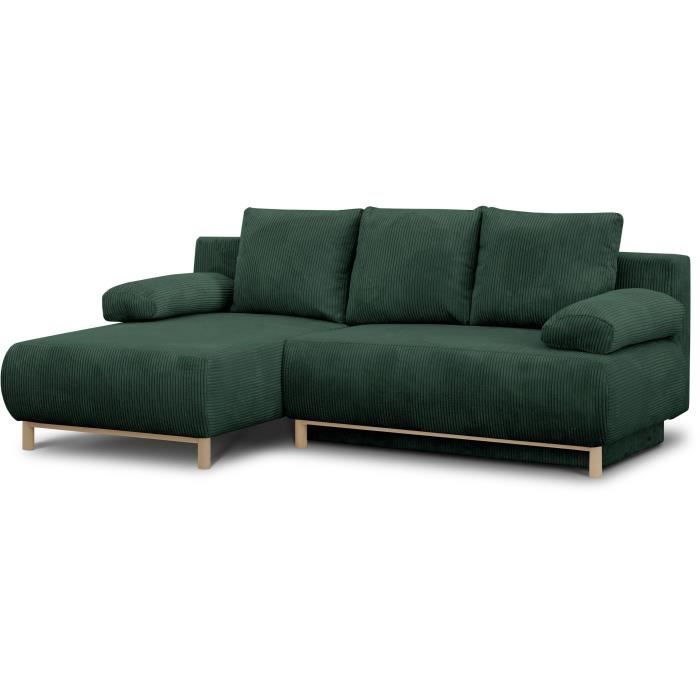 MIKA hoekbank links  3-zits - Donkergroene corduroy stof - Opbergvak - 192 x 84 x 93 cm