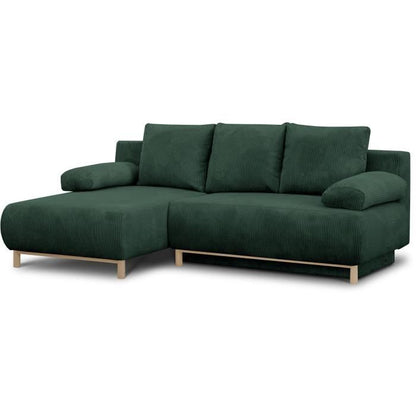 MIKA hoekbank links  3-zits - Donkergroene corduroy stof - Opbergvak - 192 x 84 x 93 cm