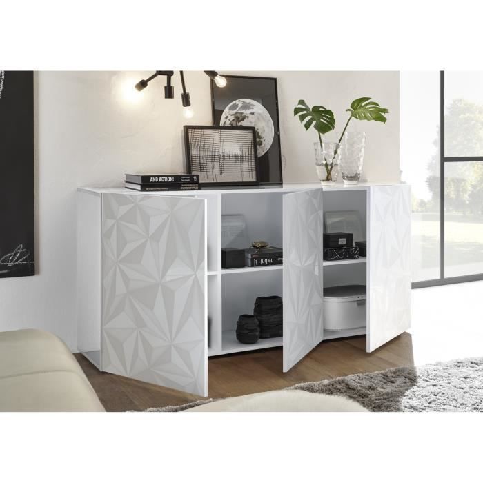 Dressoir met 3 deuren - Wit glanzend gelakt - L 181 x D 42 x H 84 cm - PARIGI