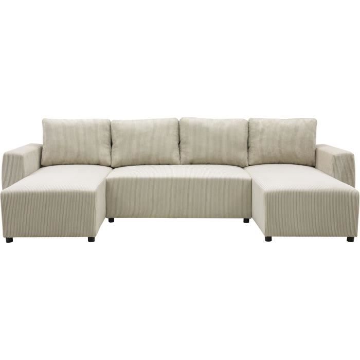 PHARELL 5/6-zits panoramische converteerbare hoekbank - Parel corduroy stof - Opbergdoos - L297 x D155 x H71/85
