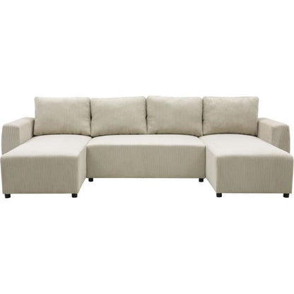 PHARELL 5/6-zits panoramische converteerbare hoekbank - Parel corduroy stof - Opbergdoos - L297 x D155 x H71/85