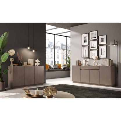 FIRENZE hoog dressoir - Brons en Mercury Eiken - 3 deuren - Eigentijdse stijl/design