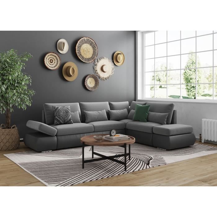 SEVARA 4-zits omkeerbare hoekbank - PU en grijze stof - Opbergdoos - L267 x D200 x H90 cm