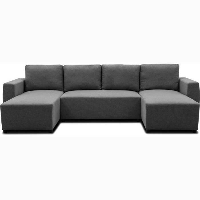 PHARELL 5/6-zits panoramische hoekbank - Antraciet stof - Opbergdoos - L297 x D155 x H71/85 cm