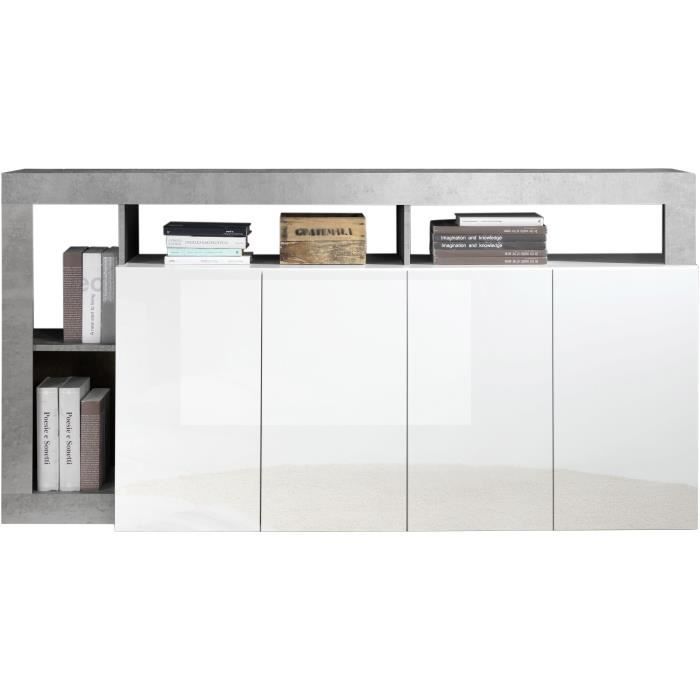Maestro buffet - betonlook en glanzend gelakt wit - 4 deuren - l 184 x d 42 x H 93 cm