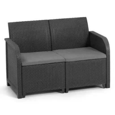 ALLIBERT by KETER - SanRemo 4-zits tuinmeubilair en salontafel - imitatie gevlochten rotan - grafietgrijs