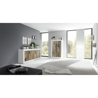 Dressoir - BASICO - 4 deuren - Wit eiken decor Pero - 207 x 86 x 43 cm