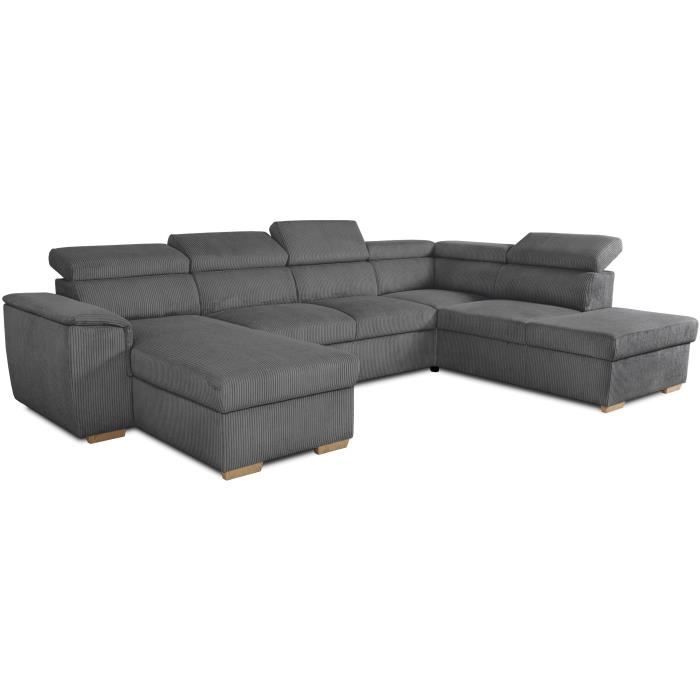 DAYTONA panoramische omvormbare hoekbank, 5 tot 6 zitplaatsen - Antraciet Lincoln stof - Met opbergruimte - L 326 x H 94 x D 216 cm