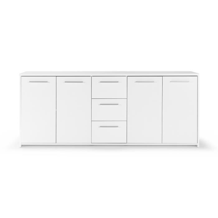 Lage dressoir 4 deuren 3 laden - Mat wit - L 179 x D 42 x H 74,5 cm