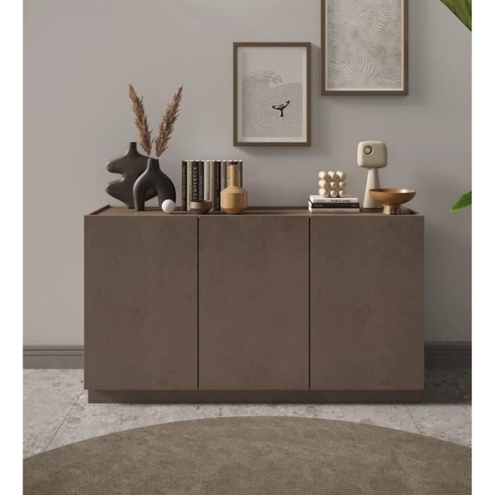 FIRENZE hoog dressoir - Brons en Mercury Eiken - 3 deuren - Eigentijdse stijl/design