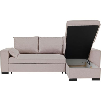 MORGAN Converteerbare hoekbank - 3 plaatsen - Beige met ladekast en decoratieve kussens