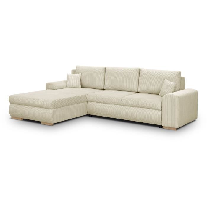 INDIAN 5-zits hoekbank - Beige ribfluweel stof - Opbergvak - 289 x 94/188 x 88 cm