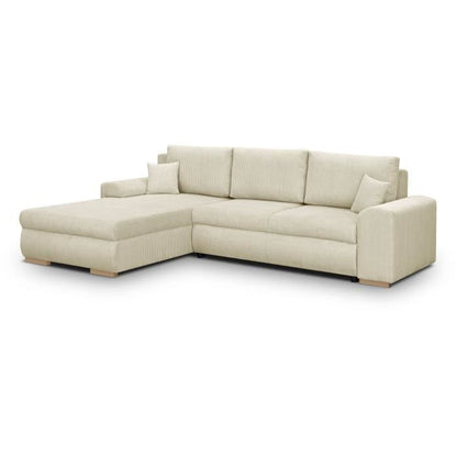 INDIAN 5-zits hoekbank - Beige ribfluweel stof - Opbergvak - 289 x 94/188 x 88 cm