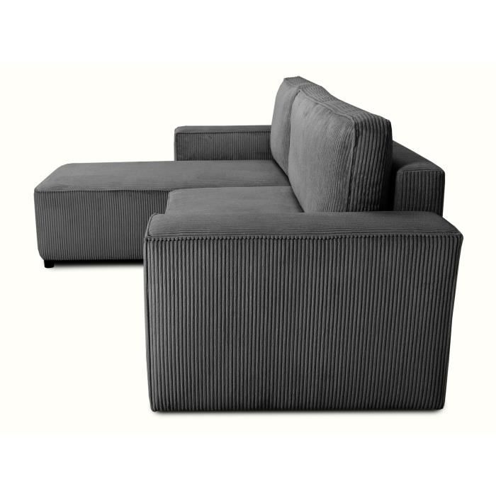 JOSH reversible hoekbank - 4 zitplaatsen  - Geribbelde fluwelen stof - Antraciet - Opbergruimte - 242 x 155 x 86 cm