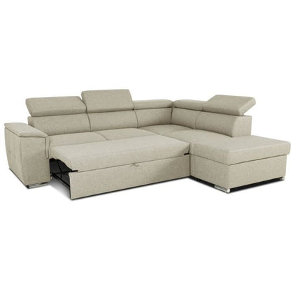 DAYTONA Reversible hoekbank met commode - 5 plaatsen - Beige stof - 260 x 77 / 94 x 216 cm