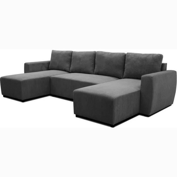 PHARELL 5/6-zits panoramische converteerbare hoekbank - Antraciet ribfluweel stof - Opbergdoos - L297 x P155 x H7