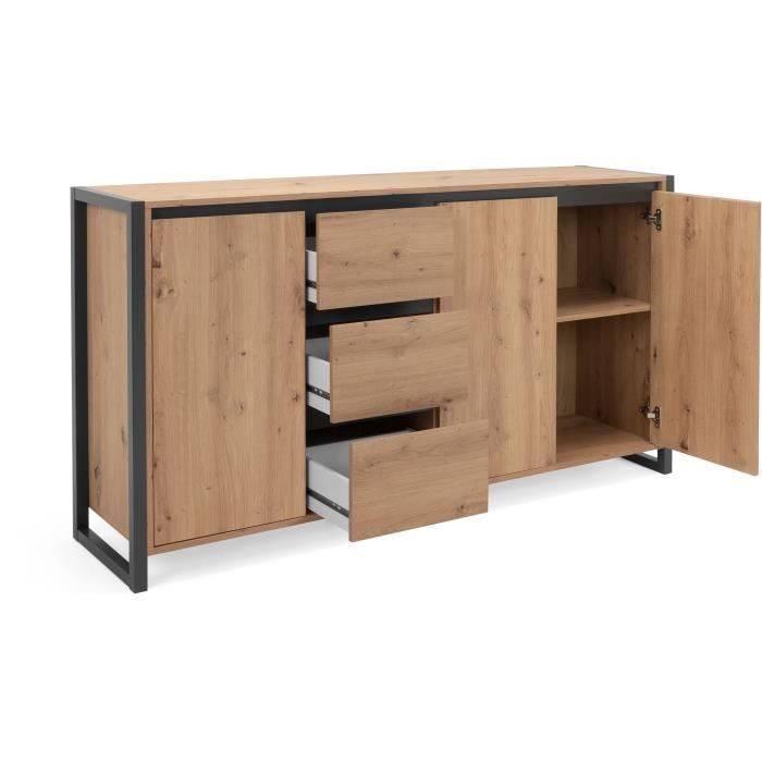DENVER Buffetkast met 3 deuren en 3 lades - Ambachtelijk eiken decor / Antraciet - L 160 x D 40 x H 88 cm