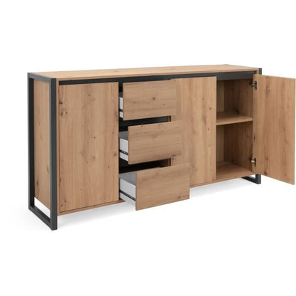 DENVER Buffetkast met 3 deuren en 3 lades - Ambachtelijk eiken decor / Antraciet - L 160 x D 40 x H 88 cm