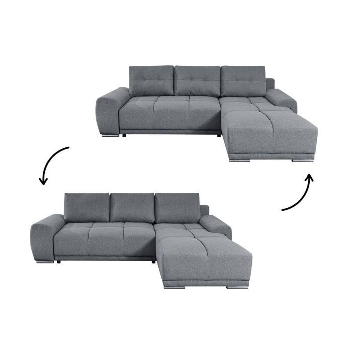 CABELLO converteerbare hoekbank in grijze stof - LOUNGITUDE - Rechte hoek - Occasioneel - 140 x 210 cm
