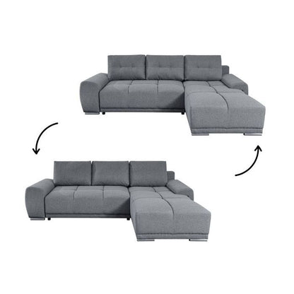 CABELLO converteerbare hoekbank in grijze stof - LOUNGITUDE - Rechte hoek - Occasioneel - 140 x 210 cm