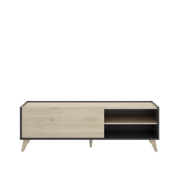 NESS woonkamerset: TV-meubel + Opklapbare salontafel - Melamine - Decor eiken en antraciet